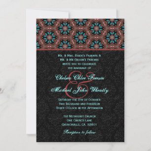 Aqua and Black Modern Monogram Wedding H664 Invitation
