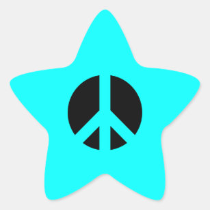 Aqua and Black Peace Symbol Star Sticker