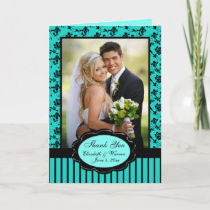Aqua and Black Photo Thank You Card