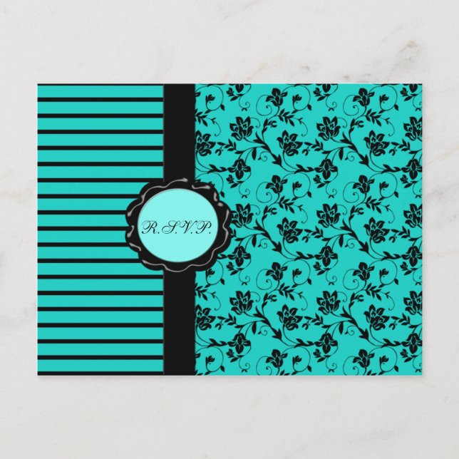 Aqua and Black R.S.V.P. Card (Front)