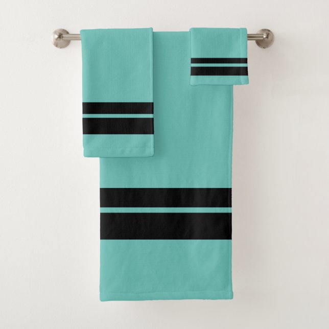 Aqua And Black Stripe Gift Bath Towel Set (Insitu)