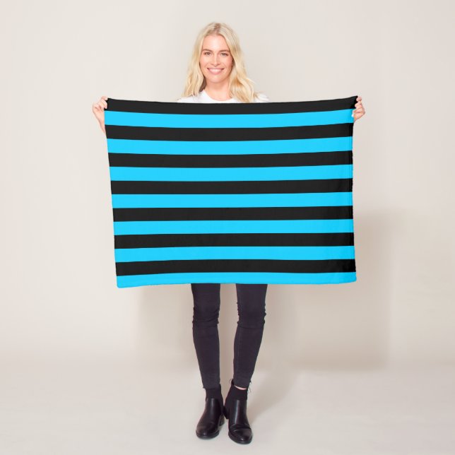 Aqua and Black Stripe Pattern Fleece Blanket (In Situ)