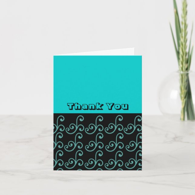 Aqua and Black Swirl Thank You Card (Front)