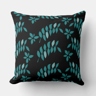 Aqua and Black Tropical jungle Cushion