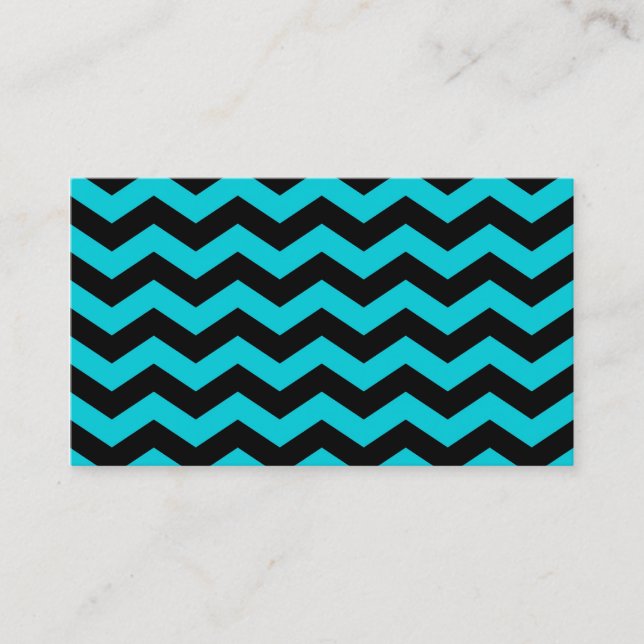Aqua and Black Zig Zag Pattern Business Card (Front)