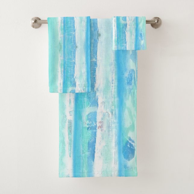 Aqua and Blue Abstract Tree Trunks Bath Towel Set (Insitu)