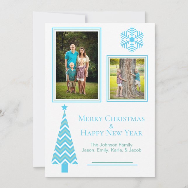 Aqua and Blue Festive Christmas Photo Card (Front)