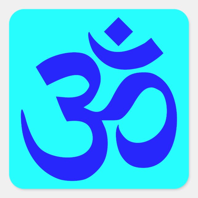 Aqua and Blue Om Symbol Square Sticker (Front)