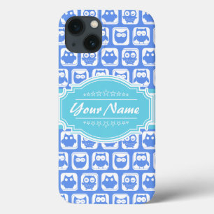 Aqua and Blue Owl Personalised Name iPhone 13 Case