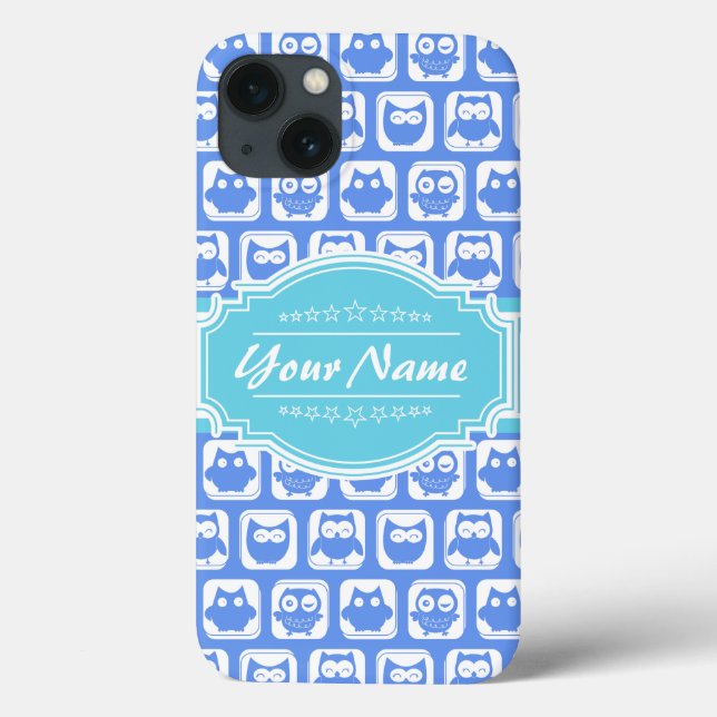 Aqua and Blue Owl Personalised Name Case-Mate iPhone Case (Back)
