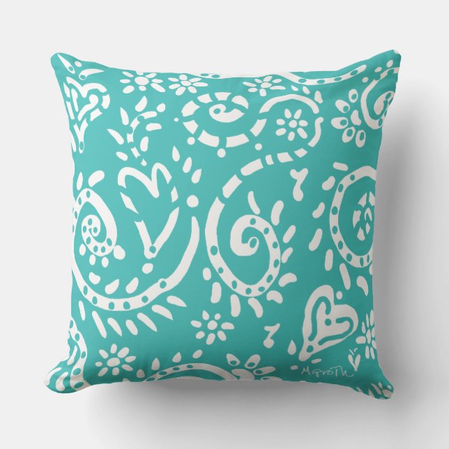 Aqua and blue pip pillow (Front)