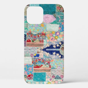 Aqua and Blue Quilt Tapestry Design iPhone 12 Case