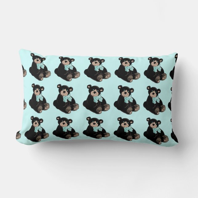 Aqua and Brown Teddy Bears Accent Pillow (Front)