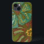 Aqua and Burnt Orange Flowers on Green Background iPhone 13 Case<br><div class="desc">Heavy paint strokes punctuate this piece by Chariklia Zarris. Aqua and burnt orange flowers loom large on a lime green background. A great piece to help you start your art collection!</div>