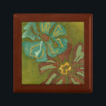 Aqua and Burnt Orange Flowers on Green Background Gift Box<br><div class="desc">Heavy paint strokes punctuate this piece by Chariklia Zarris. Aqua and burnt orange flowers loom large on a lime green background. A great piece to help you start your art collection!</div>