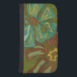 Aqua and Burnt Orange Flowers on Green Background Samsung S4 Wallet Case<br><div class="desc">Heavy paint strokes punctuate this piece by Chariklia Zarris. Aqua and burnt orange flowers loom large on a lime green background. A great piece to help you start your art collection!</div>