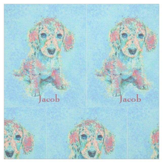 aqua and coral dachshund personalizable fabric (Swatch)