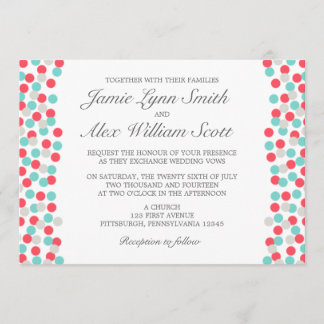 Aqua and Coral Polka Dot Wedding Invitation
