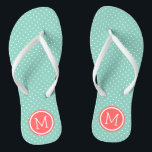 Aqua and Coral Tiny Dots Monogram Jandals<br><div class="desc">Custom printed flip flop sandals with a cute girly polka dot pattern and your custom monogram or other text in a circle frame. Click Customise It to change text fonts and colours or add your own images to create a unique one of a kind design!</div>