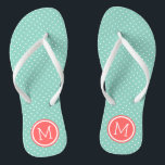 Aqua and Coral Tiny Dots Monogram Jandals<br><div class="desc">Custom printed flip flop sandals with a cute girly polka dot pattern and your custom monogram or other text in a circle frame. Click Customise It to change text fonts and colours or add your own images to create a unique one of a kind design!</div>
