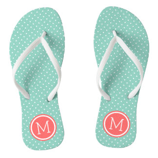 Aqua and Coral Tiny Dots Monogram Jandals