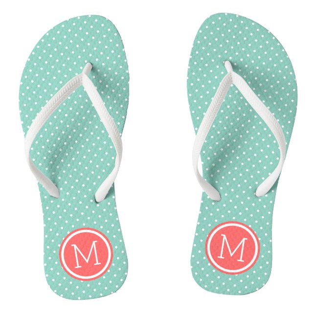 Aqua and Coral Tiny Dots Monogram Jandals (Footbed)