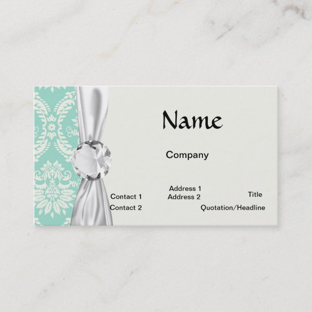 aqua and cream fleur elegant damask business card (Front)