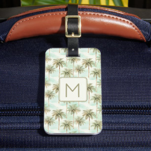 Aqua and Cream Tropical Palm Tree Monogram Luggage Tag