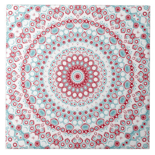 Aqua and Crimson Mandala Pattern Tile