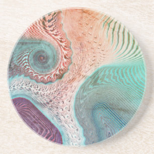 Aqua and Eggplant and Taupe Oceanic Swirls  Coaster