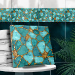 Aqua and Gold abstract pebble cells N3 Tile<br><div class="desc">This gorgeous tile is part of my Luxury Shoreline collection. Use it alone or in combination with other tiles to create stunning look in the bathroom or shower - accent tile mosaic behind the mixer or bathtub for example, or use them for crafts - tiled table or tile mirror frame....</div>