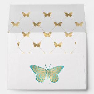 Aqua and Gold Butterfly Envelope