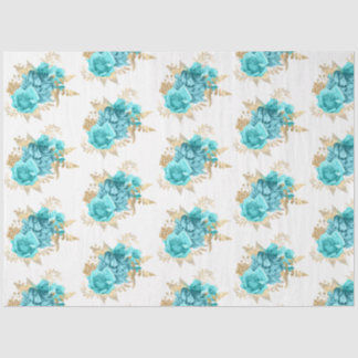 Aqua and Gold Floral Design 13 Tissue Paper