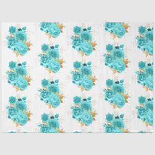 Aqua and Gold Floral Design 19 Tissue Paper