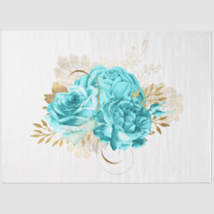 Aqua and Gold Floral Design 20 Tissue Paper