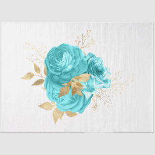 Aqua and Gold Floral Design 8 Tissue Paper