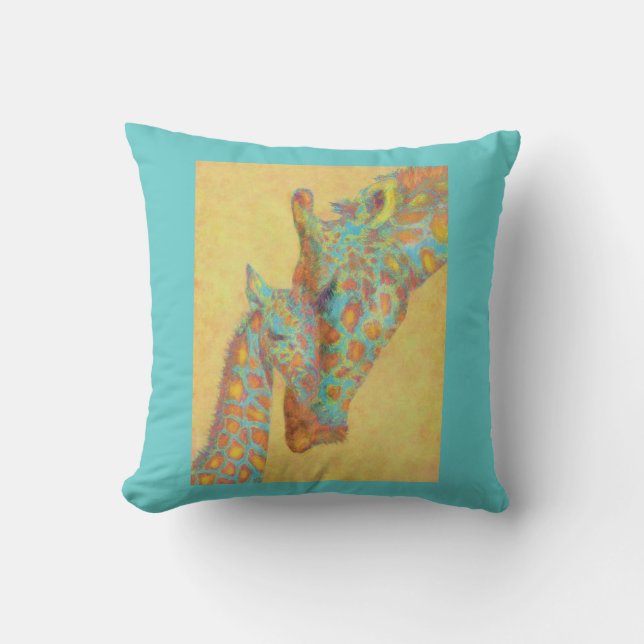 Aqua and gold giraffes personalizable pillow (Front)