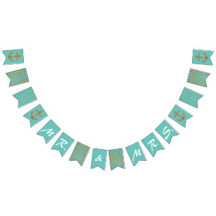 Aqua and Gold Nautical Wedding Bunting