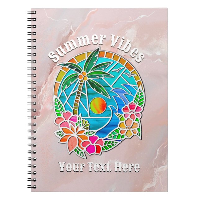 Aqua and Gold Ocean Palm Tree Summer Landscape Notebook (Front)