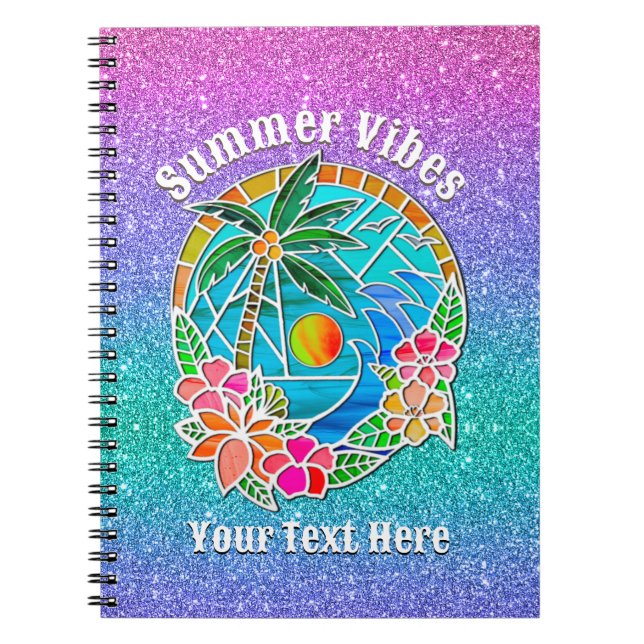 Aqua and Gold Ocean Palm Tree Summer Landscape Notebook (Front)