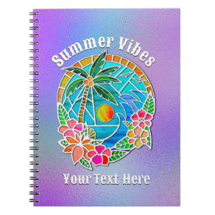 Aqua and Gold Ocean Palm Tree Summer Landscape Notebook
