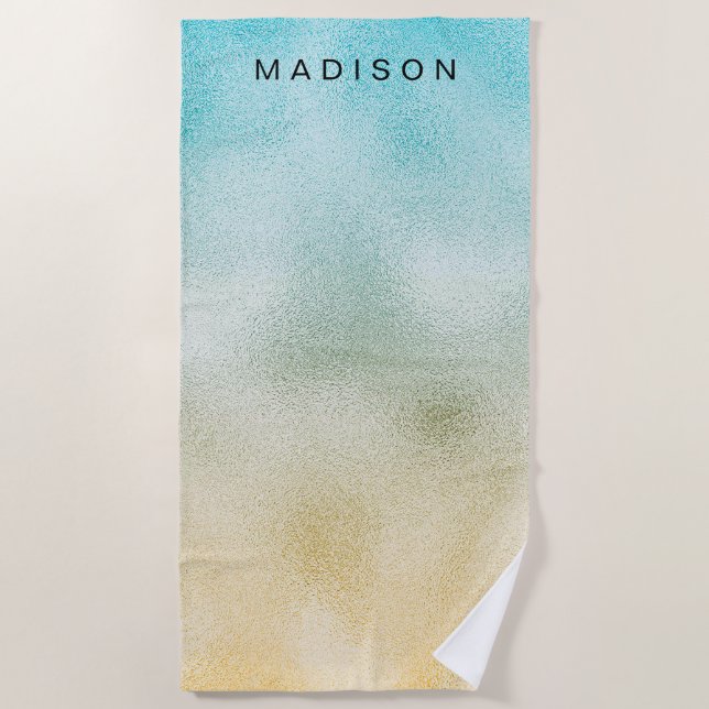 Aqua and Gold Ombre Foil Beach Towel (Front)