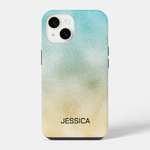 Aqua and Gold Ombre Foil iPhone 14 Case