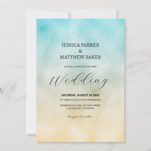 Aqua and Gold Ombre Foil Wedding Invitation
