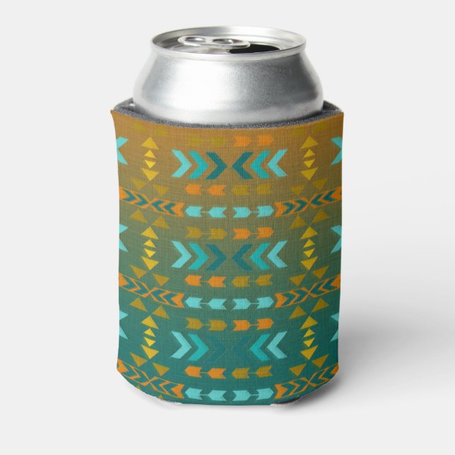 Aqua and Gold Southwestern Style Can Cooler (Can Back)