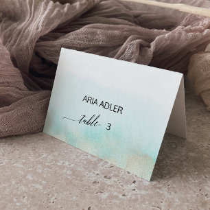 Aqua and Gold Watercolor Beach Escort Place Cards