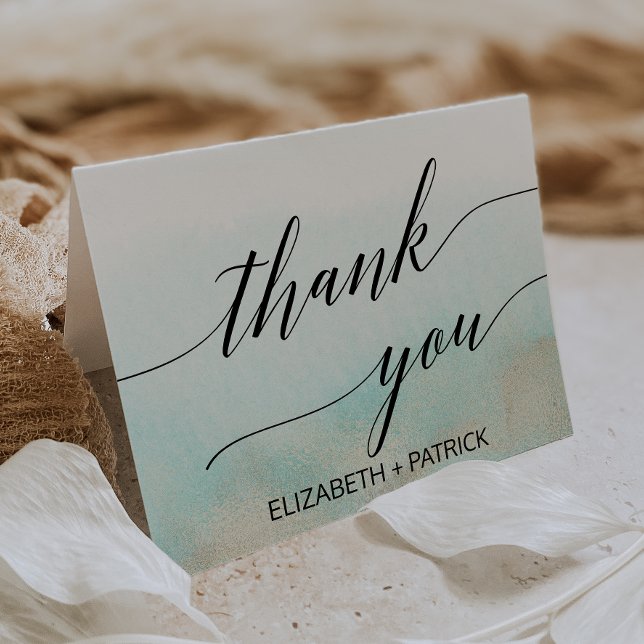 Aqua and Gold Watercolor Beach Thank You Card (Creator Uploaded)