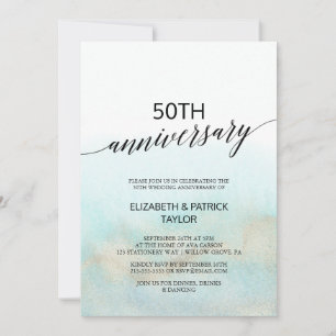 Aqua and Gold Watercolor Beach Wedding Anniversary Invitation