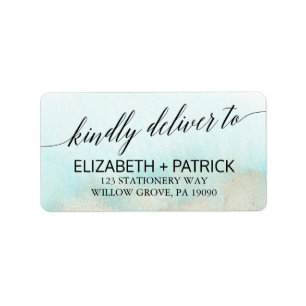 Aqua and Gold Watercolor Beach Wedding Label