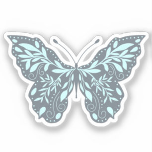 Aqua and Gray Botanical Butterfly